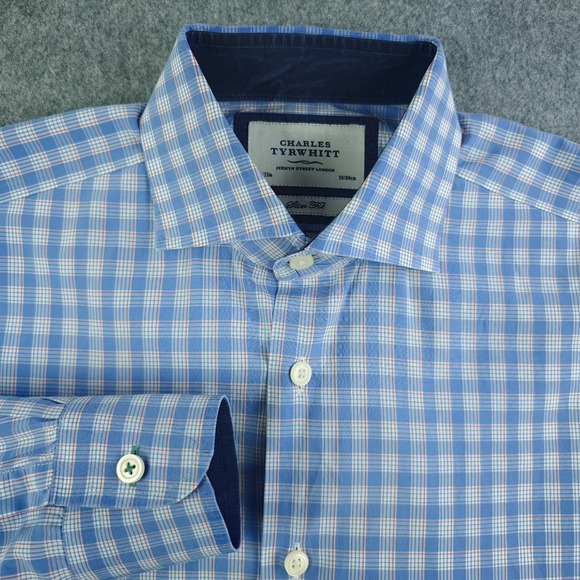 Charles Tyrwhitt Other - Charles Tyrwhitt Dress Shirt Men's 15.5 33 Slim Fit Blue Check Spread Collar